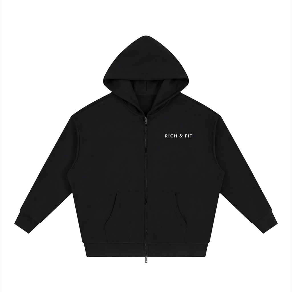 Unisex Loose Solid Full Zip Hoodie