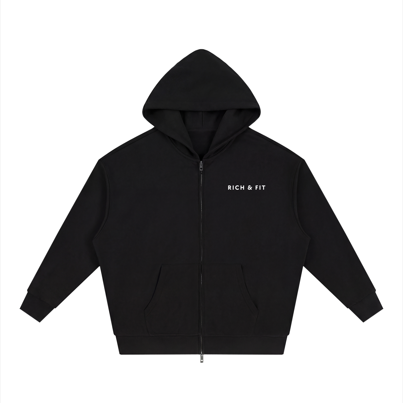 Unisex Loose Solid Full Zip Hoodie