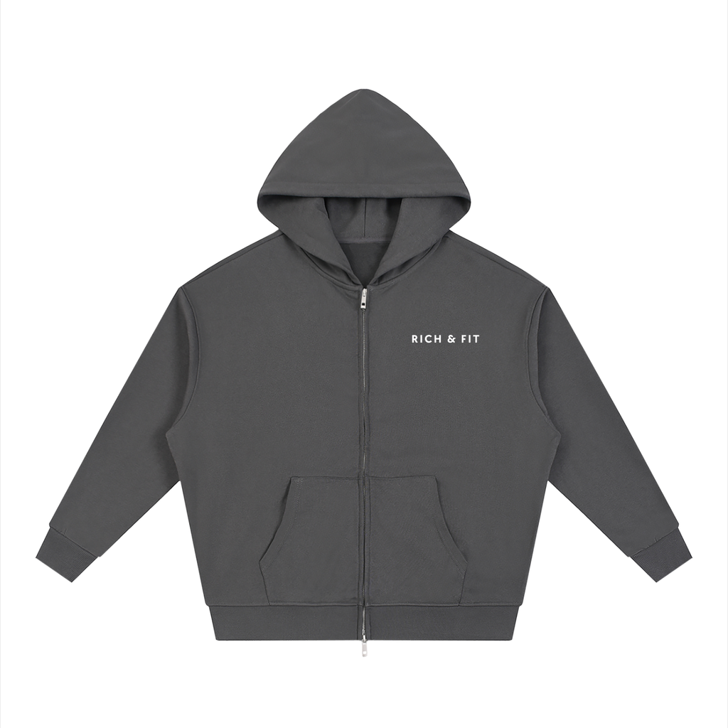 Unisex Loose Solid Full Zip Hoodie