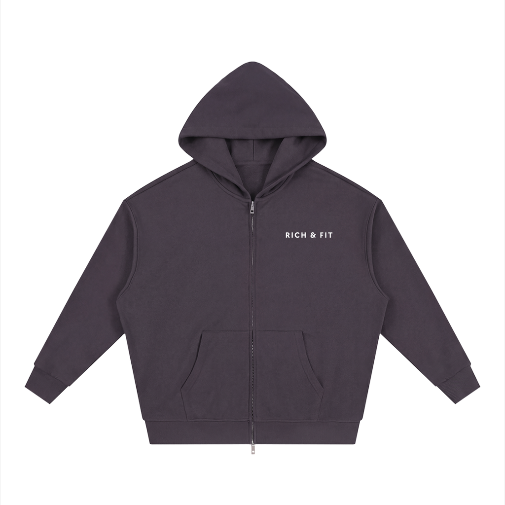 Unisex Loose Solid Full Zip Hoodie