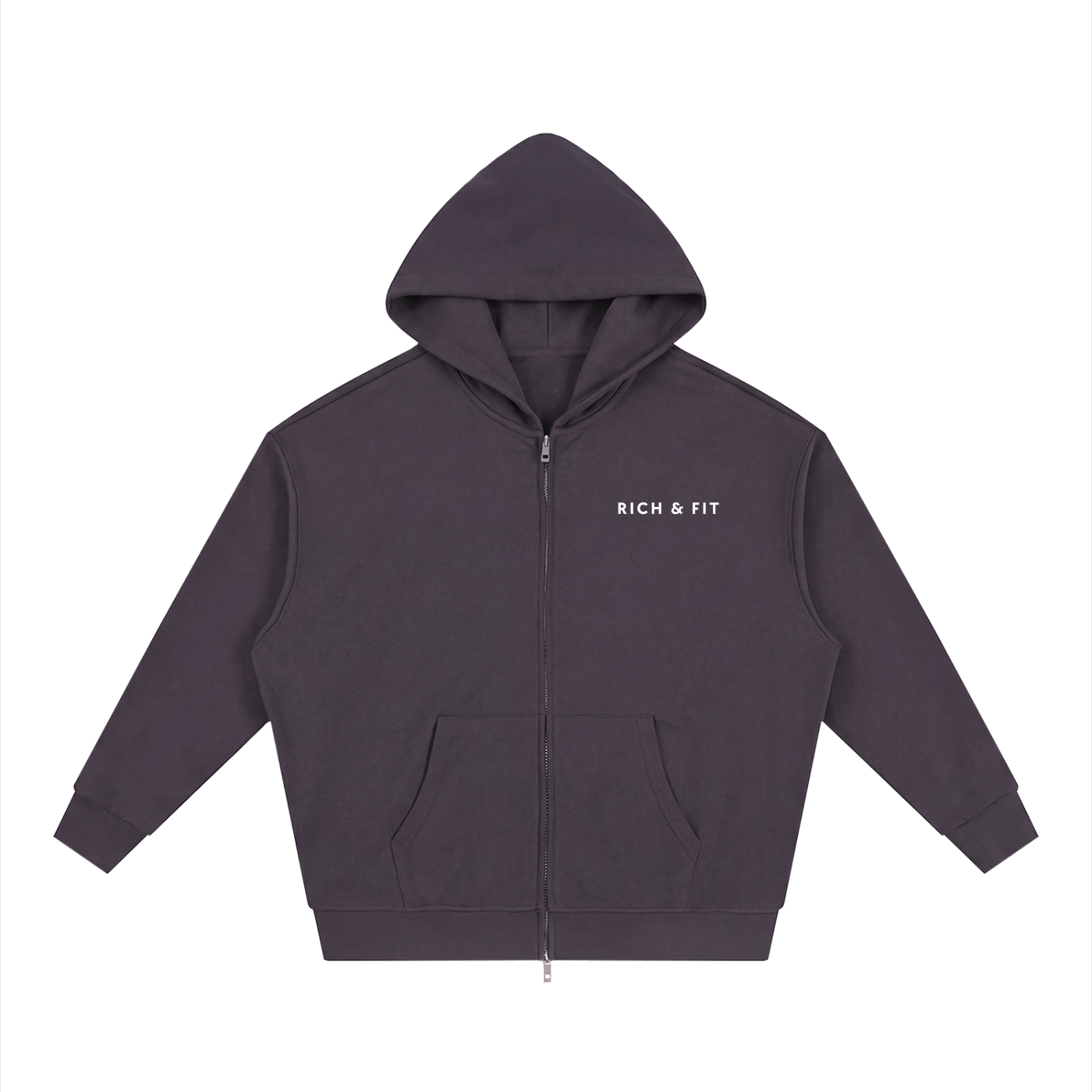 Unisex Loose Solid Full Zip Hoodie
