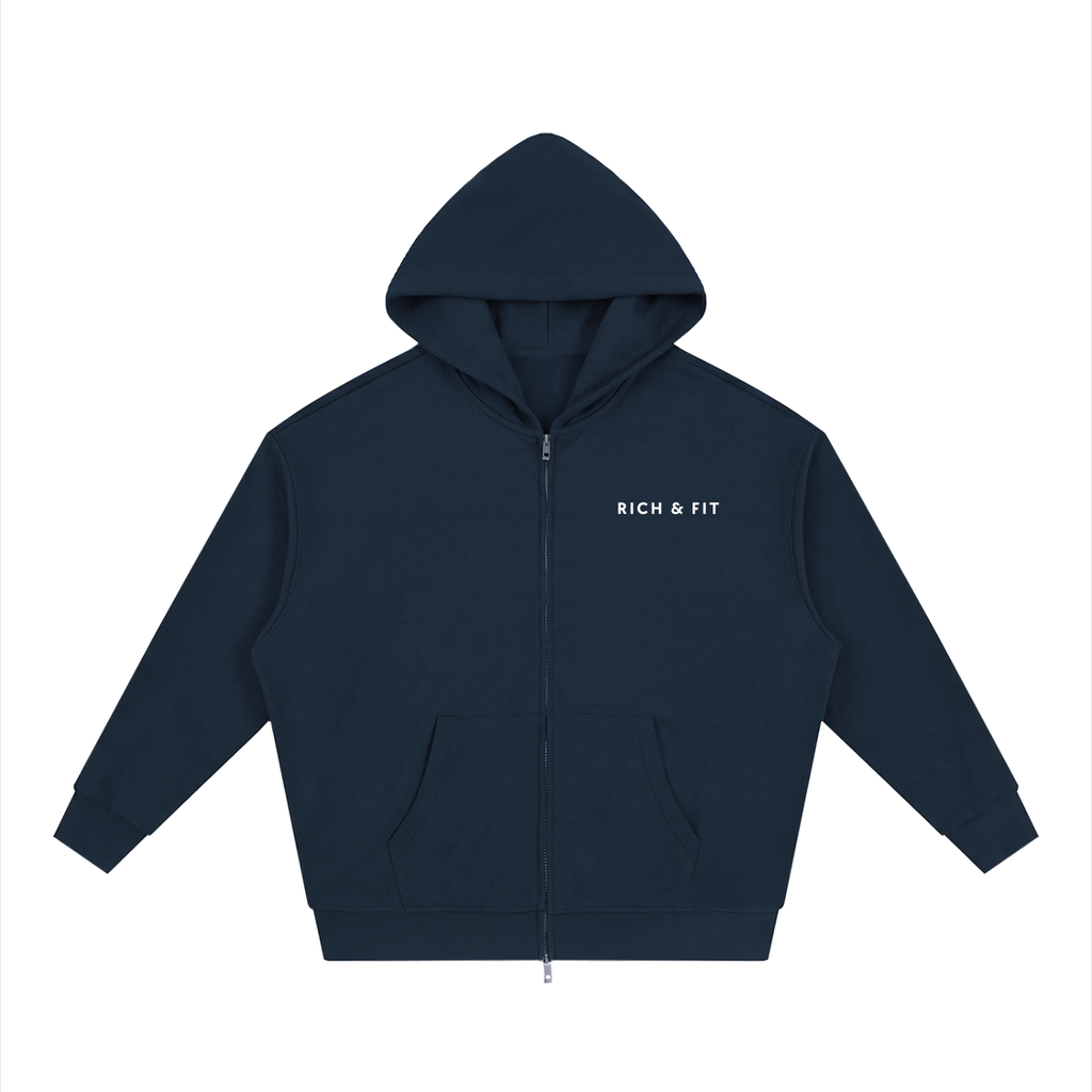 Unisex Loose Solid Full Zip Hoodie
